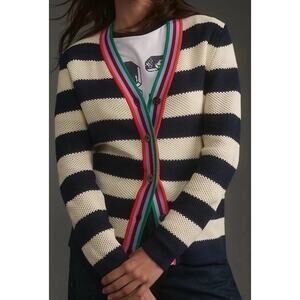 Kule Raven Striped Cardigan Anthropologie Crochet Open Knit Sweater Size Small